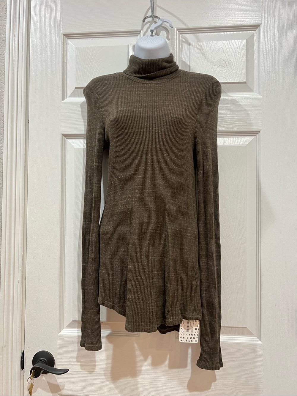 NSF Lani Long Sleeve Turtleneck - Earthen Brown Ribbed Knit